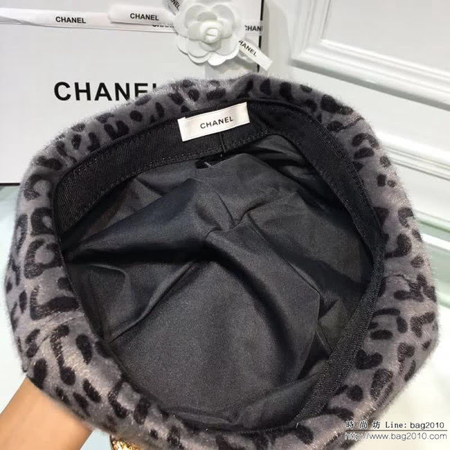 CHANEL香奈兒 火爆百搭跑量款 水貂絨豹紋八角帽 LLWJ6220